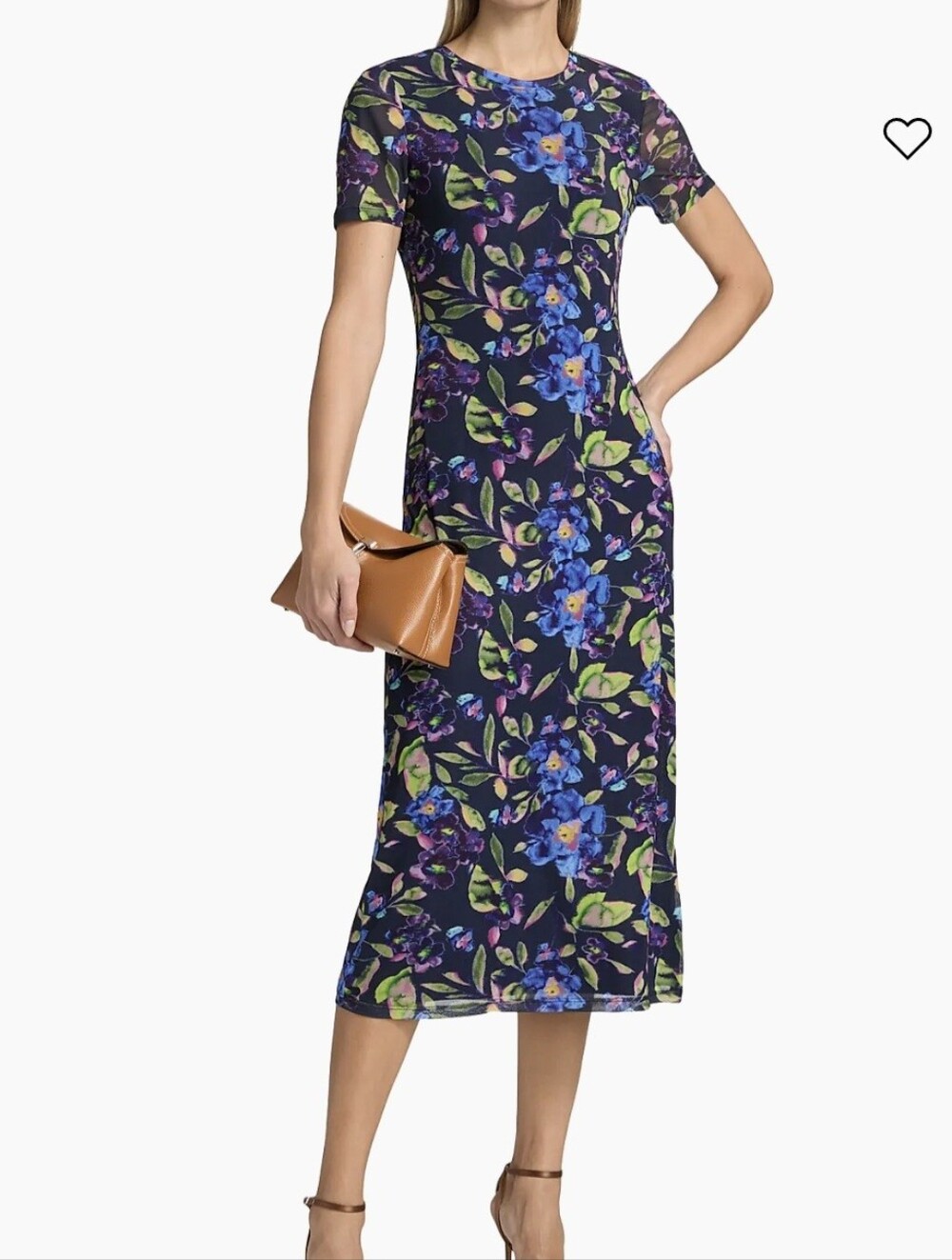 Ramy Brook Kamila Painted Floral Midi Dress Size Medium Short Sleeve